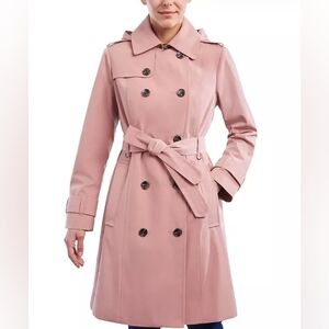 London Fog Blush/Salmon Double-Breasted Trench Coat